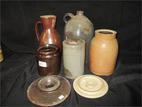 Rare Early 7 Piece Ceramic Clay Jars, Jugs and Pitchers