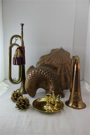 Brass & Copper / Trumpet / Bugle / Candle Holders /  Lot of 7