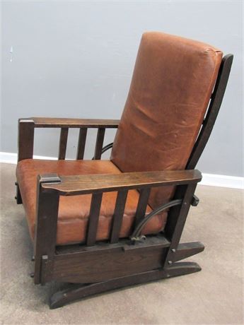 Vintage Mission/Morris Reclining Rocking Chair with Leather Cushions