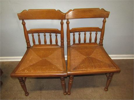 Early Vintage Colonial Style Chairs, Wood with Woven Seats
