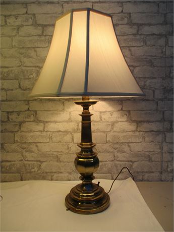 Stiffel Burnished Brass Table Lamp with Silk Shade