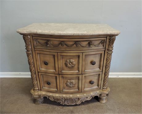 Ornately Carved Nightstand / Marble Top