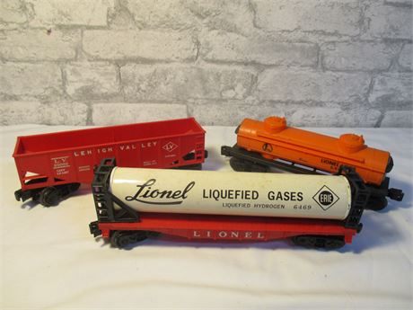 3 Classic Lionel Transport, Gas and Tanker Cars, #6469, #6476, #6465