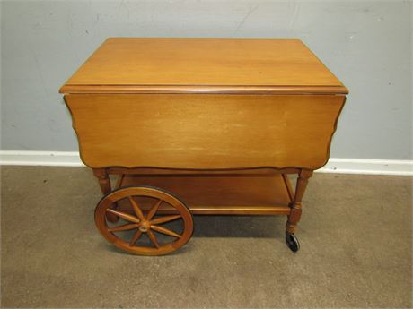 Vintage Portable Tea Table or Wagon, with Rolling Wheels and Handle, Storage