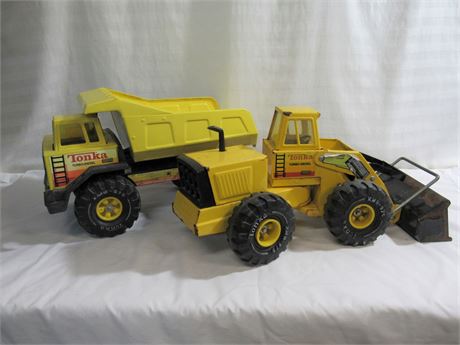 2 Tonka Turbo-Diesel Toys - Pressed Steel Dump Truck & Front-end Loader