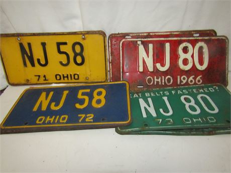 Vintage Ohio License Plate Set Collection, 4 Sets, 9 Total