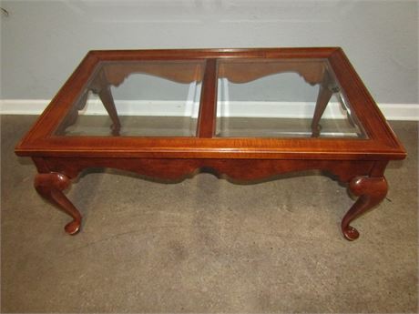 Two Panel Glass Wood Coffee Table