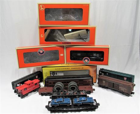 9 O-Scale Misc. Railcars - Mostly Lionel, some with Boxes - 1 NIB