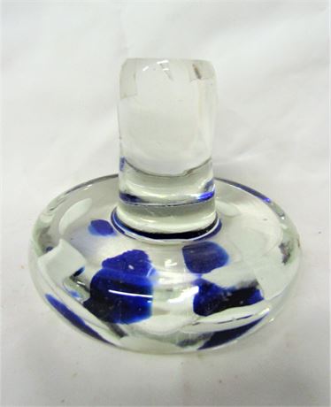 Vintage Murano Glass Blue Spot Paperweight With Original Label
