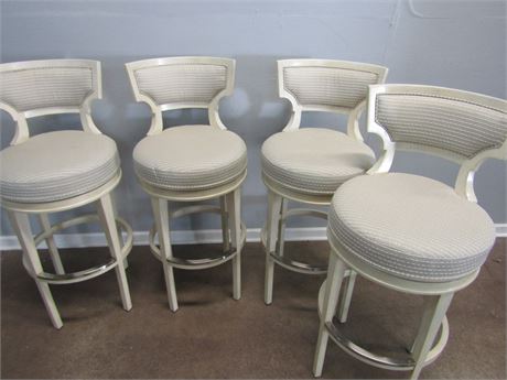 Stanley Cushioned Wood Swivel Bar Stool Set, White and Cream Color