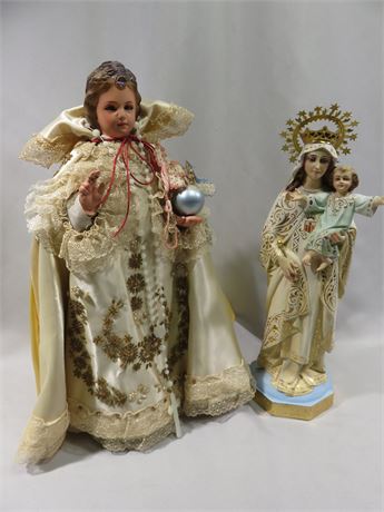 Infant of Prague & Mary with Jesus Statues