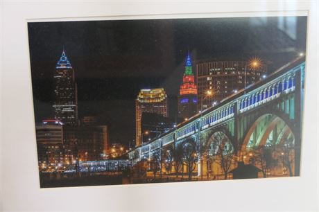 NEW - "Cleveland Ohio Skyline Reflects Colorfully" framed wall art