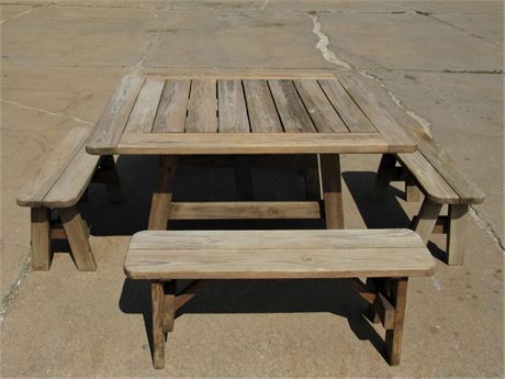 Heavy Duty Wood Picnic Table with 4 Benches