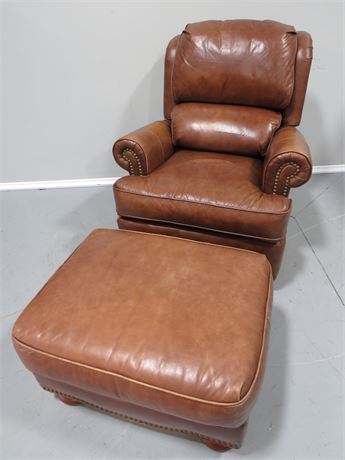 BRADINGTON-YOUNG Leather Arm Chair w/Ottoman