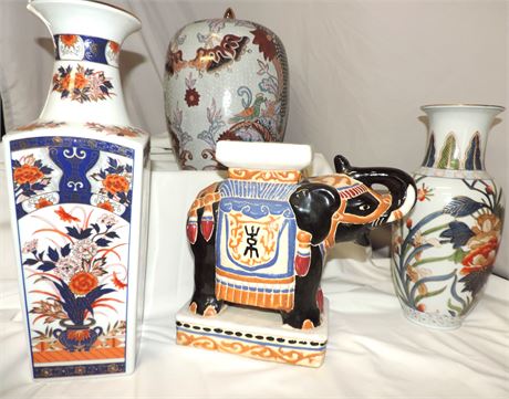 Asian Style Ceramic Vases / Elephant Platform