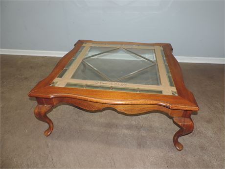 Traditional Solid Wood Coffee Table / Glass Top