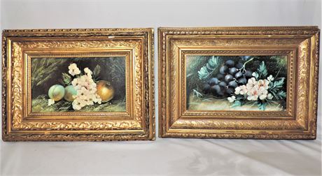 Pair of Vintage Fruit and Floral Oil Paintings