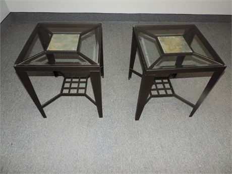 Pair of Contemporary Glass Top End Tables