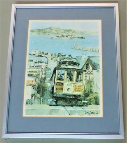 Signed Don Darcy 'San Francisco Alcatraz Cable Car' Painting 1968.