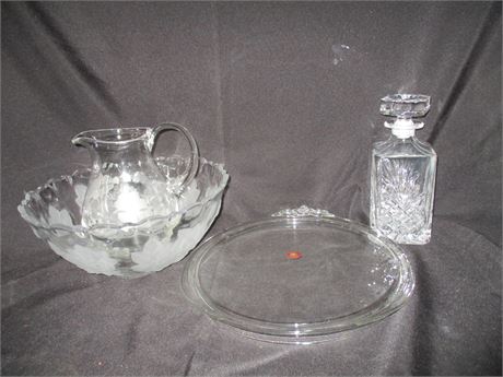4 Piece Glass Decanter, Pitcher and  Waltherglas Plate,