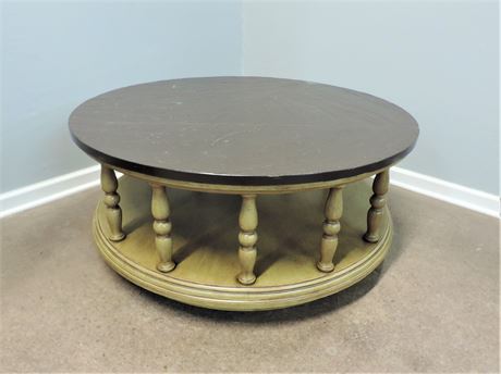 Vintage Slate Top Spindle Coffee Table on Casters