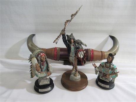 3 Native American Signed & Numbered Pewter Figurines - Sedlow & Bull Horns