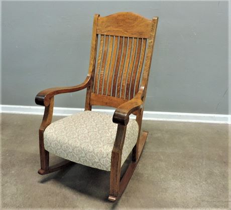 Vintage Solid Wood Rocker with Upholstered Seat