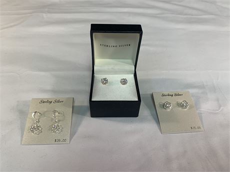 Three Pairs of Sterling Silver Earrings