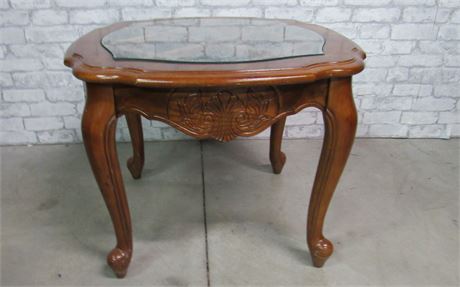 Glass Top Display Wood Side/End Table