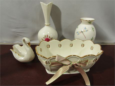 Lenox Collection, 4 piece, Swan, Candy Dish, Bud Vase
