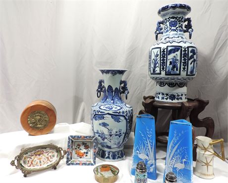 Asian Style Vases / Wood Stand / Ceramic Elephant