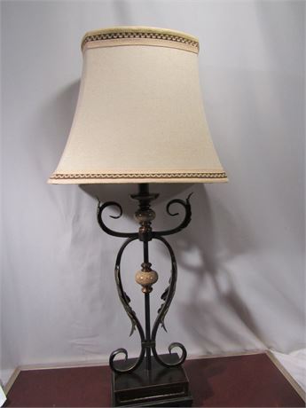 Alabaster and Metal Leaf Style Table Lamp with Original Shade