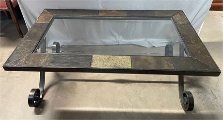 Slate/Glass Top Iron Coffee Table