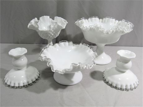 Fenton Silver Crest - 4 Pieces and 1 Hobnail Ruffled Compote