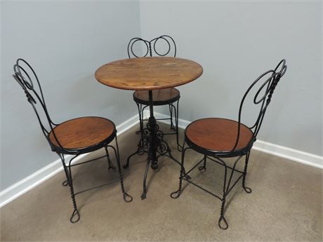 Cast Iron Cafe Style Table / Three Chairs