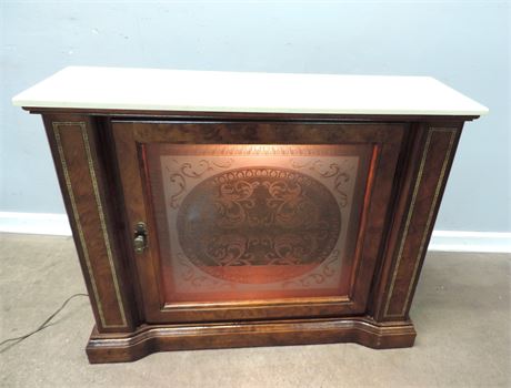 Vintage Lighted Marble Top Liquor Cabinet