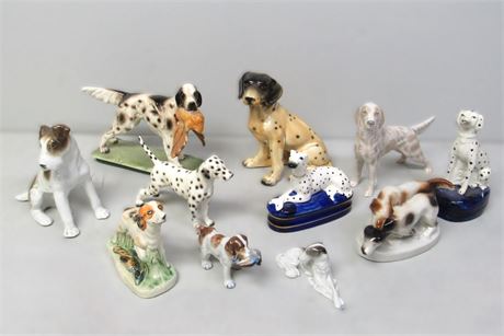 Ceramic Dog Figurine Lot -Royal Copenhagen Fitz & Floyd Pioneer NAPCO- 11 Pieces