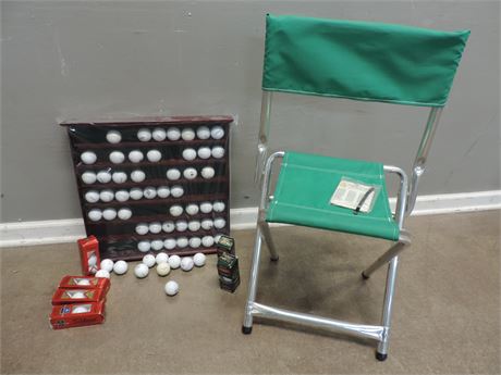 Folding Golf Chair Golf Ball Display Shelf & Titleist Golf Balls