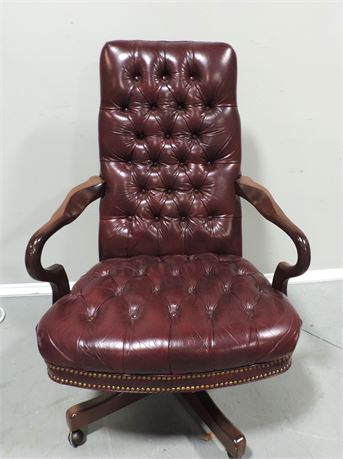 Chesterfield Style Rolling Leather Desk Chair