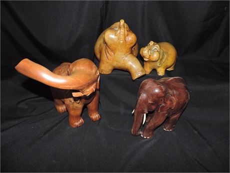 Carved Wood / Ceramic Elephant Lot