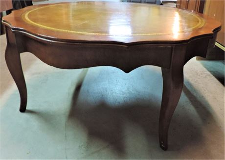 Mid Century Round Leather Top Coffee Table