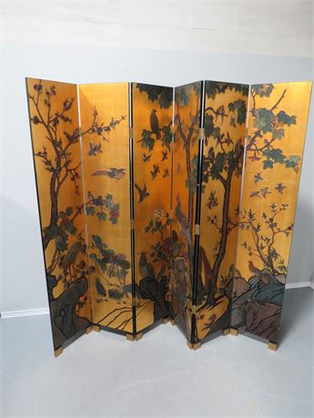 Asian 6-Panel Room Divider Gold Leaf Double Sided