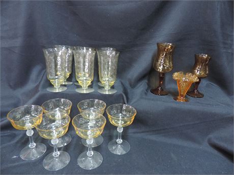 Vintage Amber and Yellow Stemware
