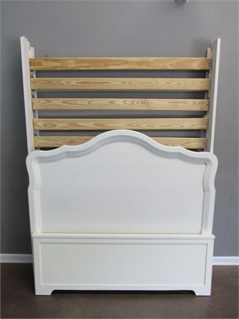 White Finished Full Size Platform Bed with Foot and Headboard
