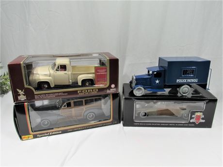 4 Piece Toy/Model Car Lot - 3 - 1:18 Scale Diecasts with Boxes