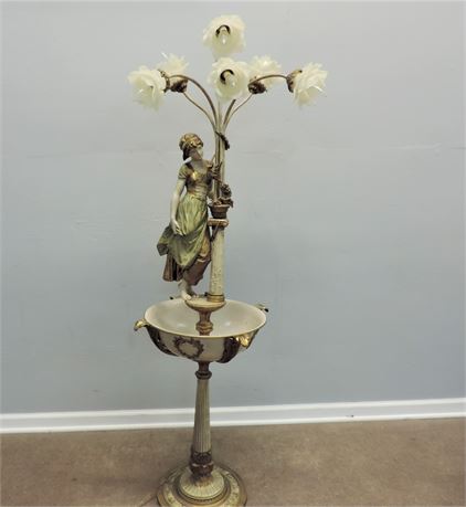 French Nouveau Figurine Lamp with Resin Flowers