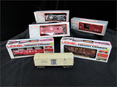 6 O-Gauge Rail Cars - 5 with Boxes