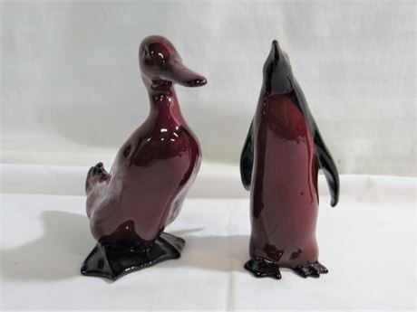 2 Vintage Royal Doulton Flambe Glaze Figurines - Duck and Penguin