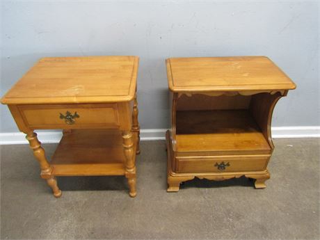 Early Vintage Maple Night Stands, Set of Two with Proper Labels on Coasters