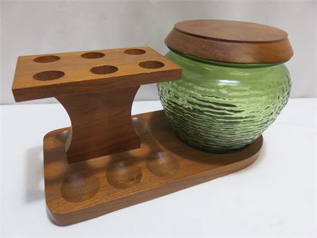 FAIRFAX Wooden Pipe Stand w/Glass Tobacco Jar Humidor